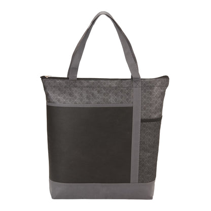Front View of Black Chrome Non-Woven Zipper Convention Tote