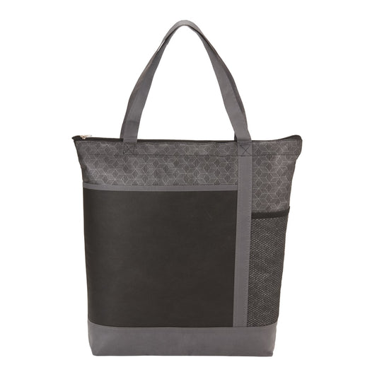 Front View of Black Chrome Non-Woven Zipper Convention Tote