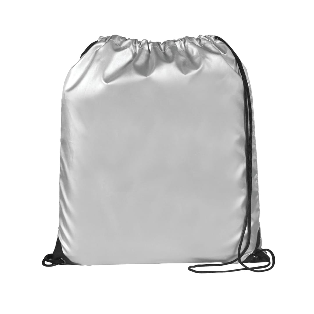 Front View of Silver Oriole Reflective Drawstring Bag