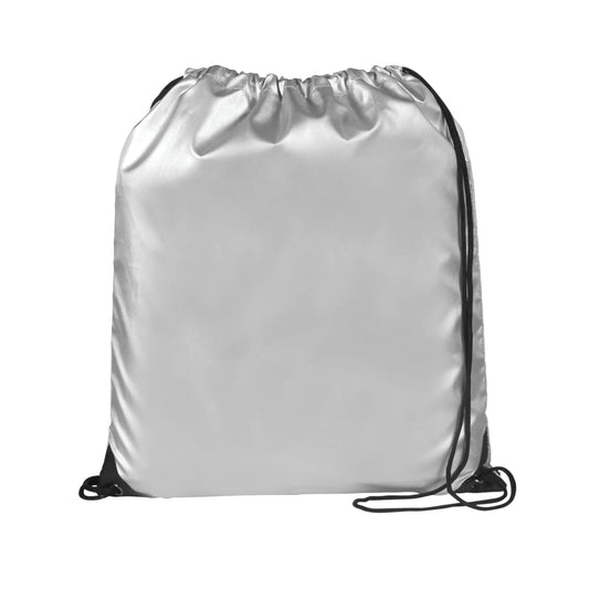 Front View of Silver Oriole Reflective Drawstring Bag