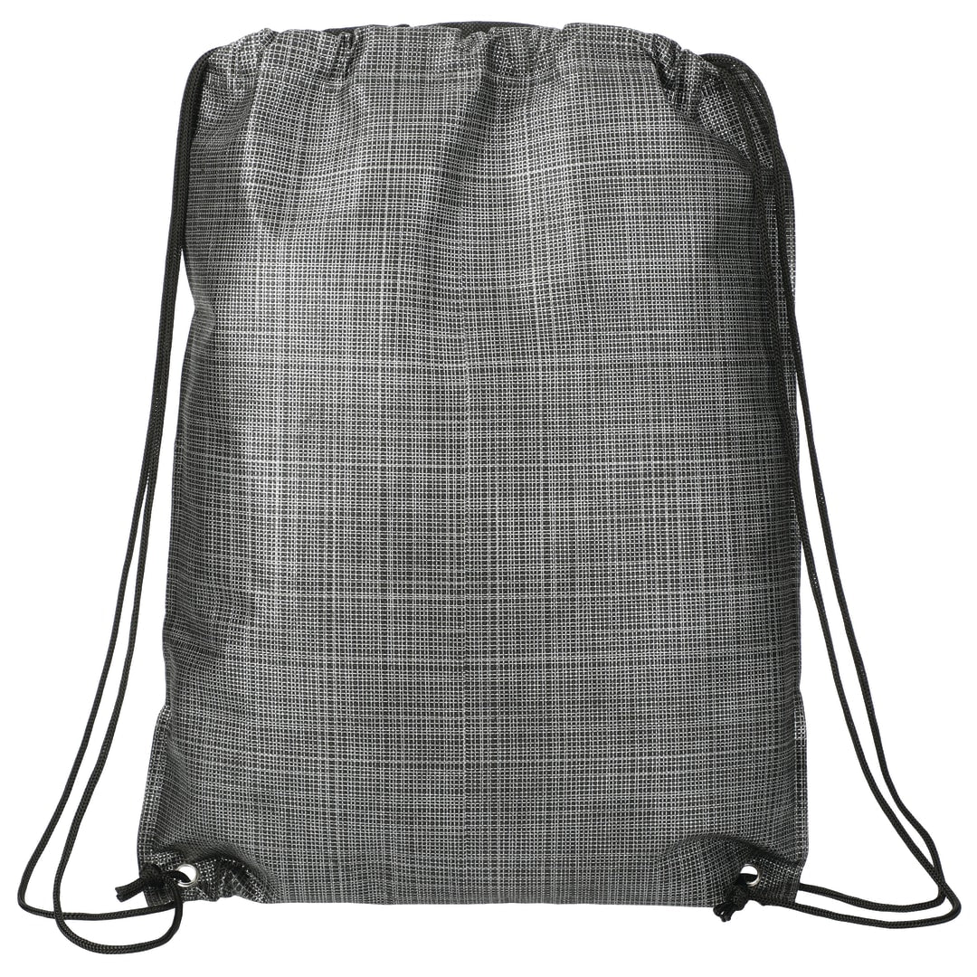 Front View of Black Crossweave Heat Sealed Drawstring Bag