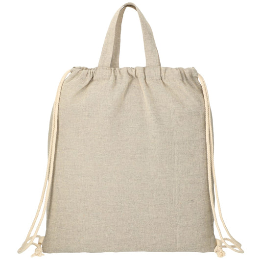 Front View of Natural Recycled 5oz Cotton Drawstring Bag