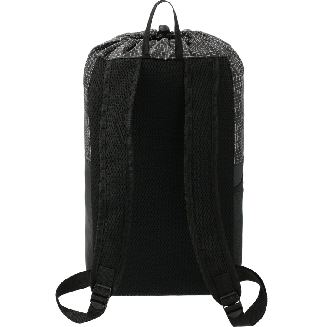 Front View of Black Grid 14L Drawstring Backpack