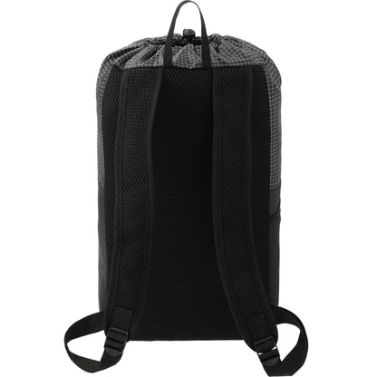 Front View of Black Grid 14L Drawstring Backpack