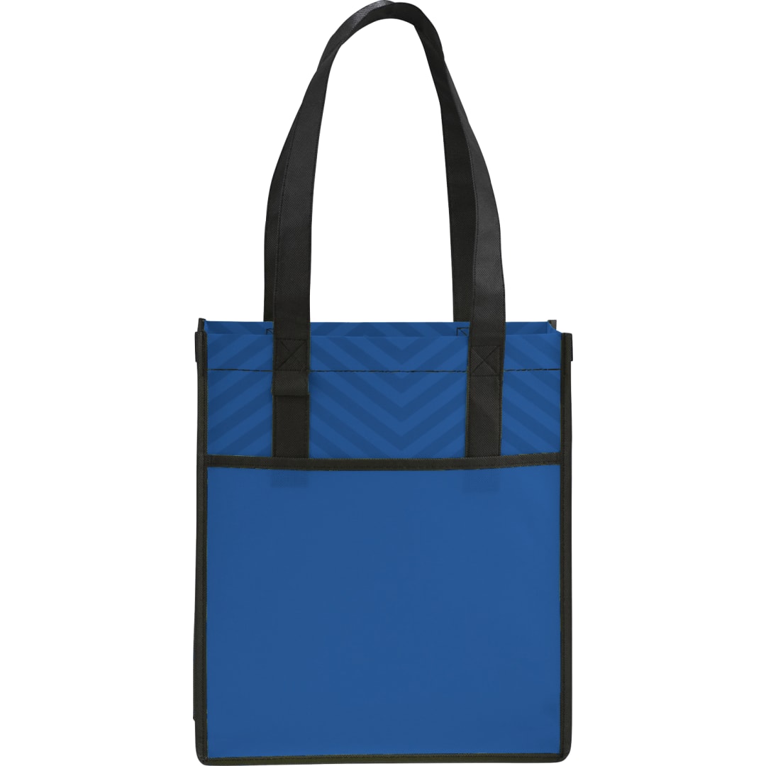 Front View of Black Printed Chevron Non-Woven Shopper Tote