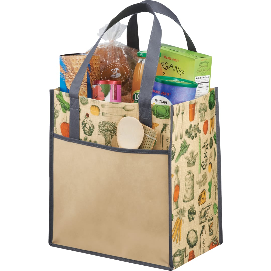 Front View of Natural Big Grocery Vintage Laminated Non-Woven Tote
