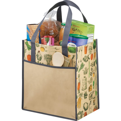 Front View of Natural Big Grocery Vintage Laminated Non-Woven Tote