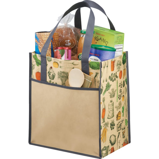 Front View of Natural Big Grocery Vintage Laminated Non-Woven Tote