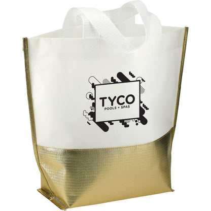 Front View of White Large Laminated Metallic Bottom Tote