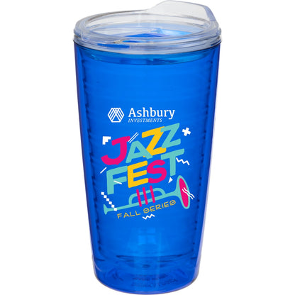 Front View of Blue Lakeside Double Wall Tumbler 16 oz