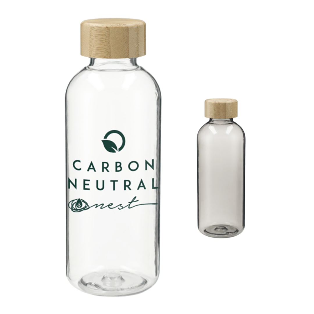 Front View of Clear Sona 22oz RPET Bottle w/ FSC® 100% Bamboo lid