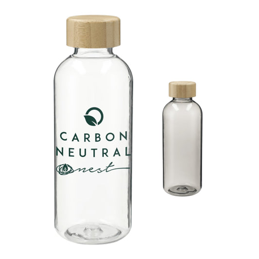 Front View of Clear Sona 22oz RPET Bottle w/ FSC® 100% Bamboo lid