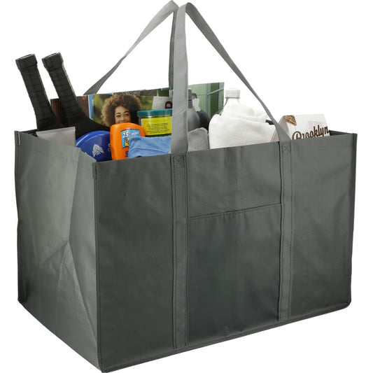Front View of Gray Recycled Woven Utility Tote