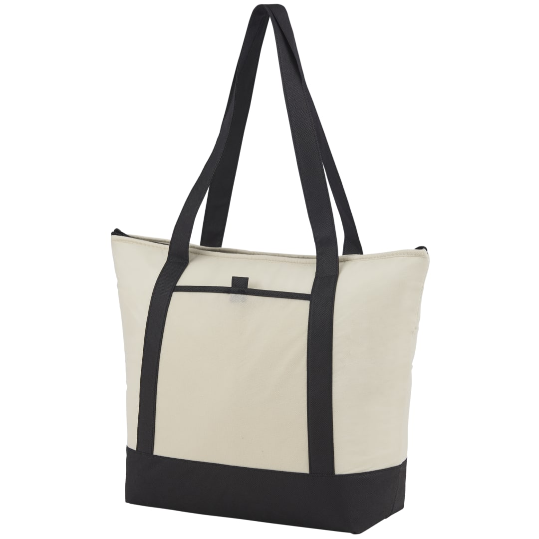 Front View of Black Lighthouse 24-Can Non-Woven Tote Cooler