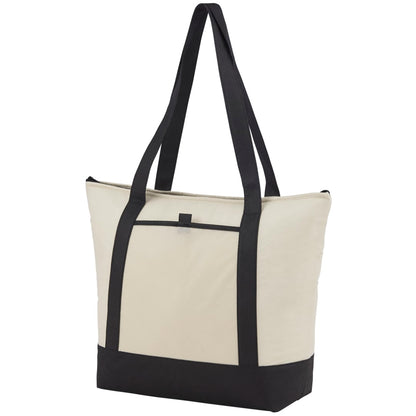 Front View of Black Lighthouse 24-Can Non-Woven Tote Cooler