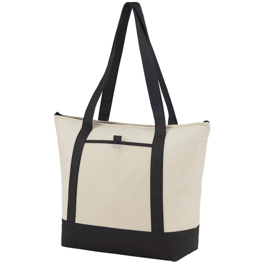 Front View of Black Lighthouse 24-Can Non-Woven Tote Cooler