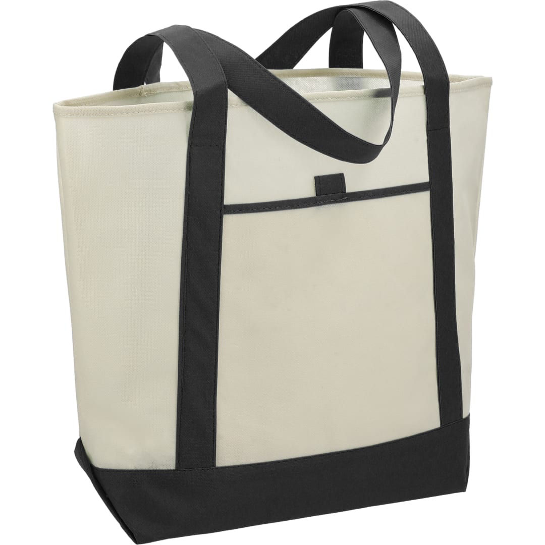 Front View of Black Lighthouse Non-Woven Tote