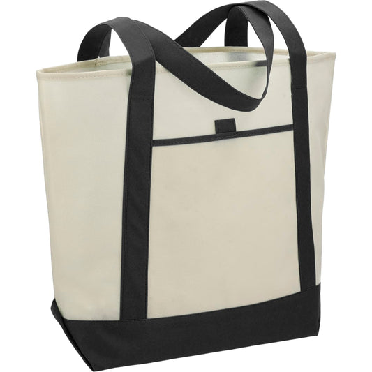 Front View of Black Lighthouse Non-Woven Tote