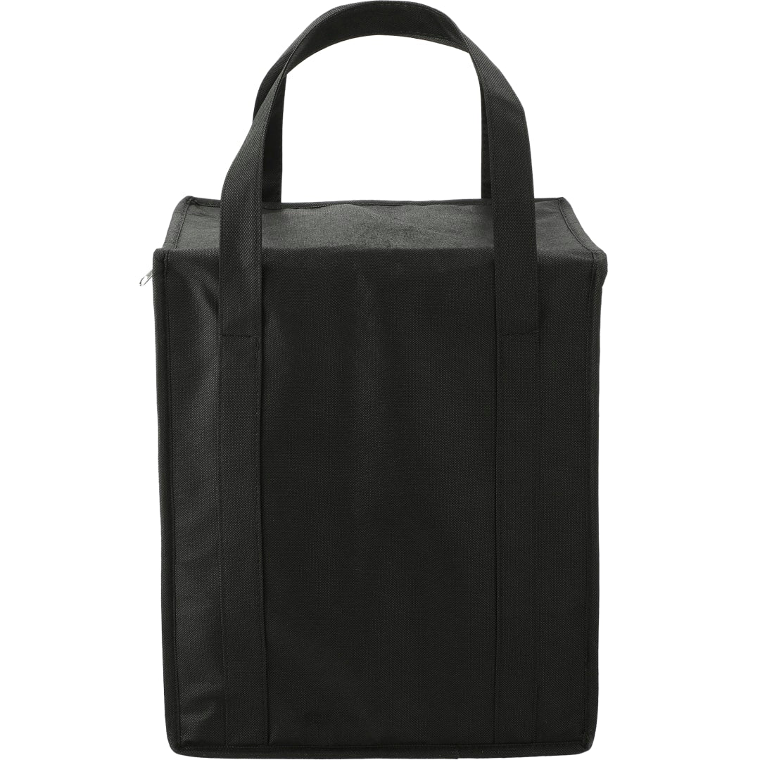Front View of Black Hercules Flat Top Insulated Grocery Tote