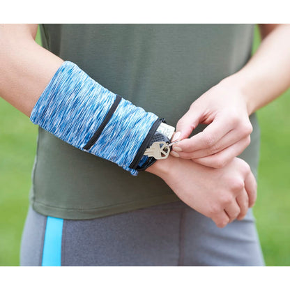 Front View of Blue Cooling Heathered Wrist Band with Pocket