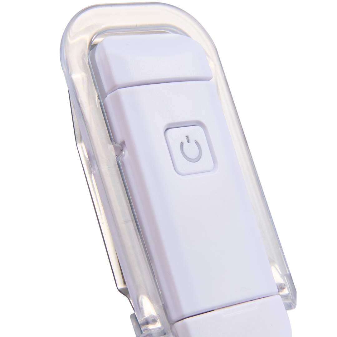 Front View of White Recycled Rechargeable Book Light