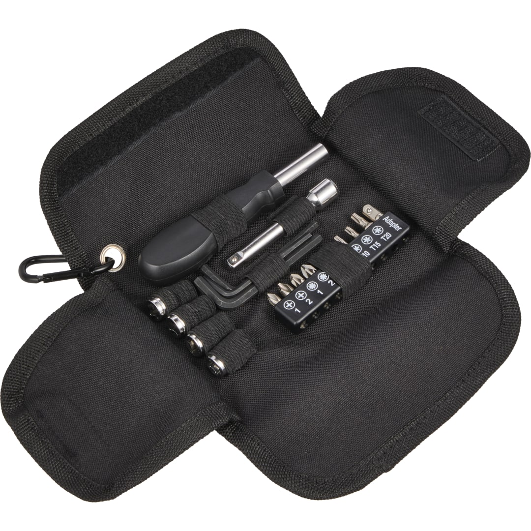 Front View of Black 19-Piece Tool Set with rPET Case