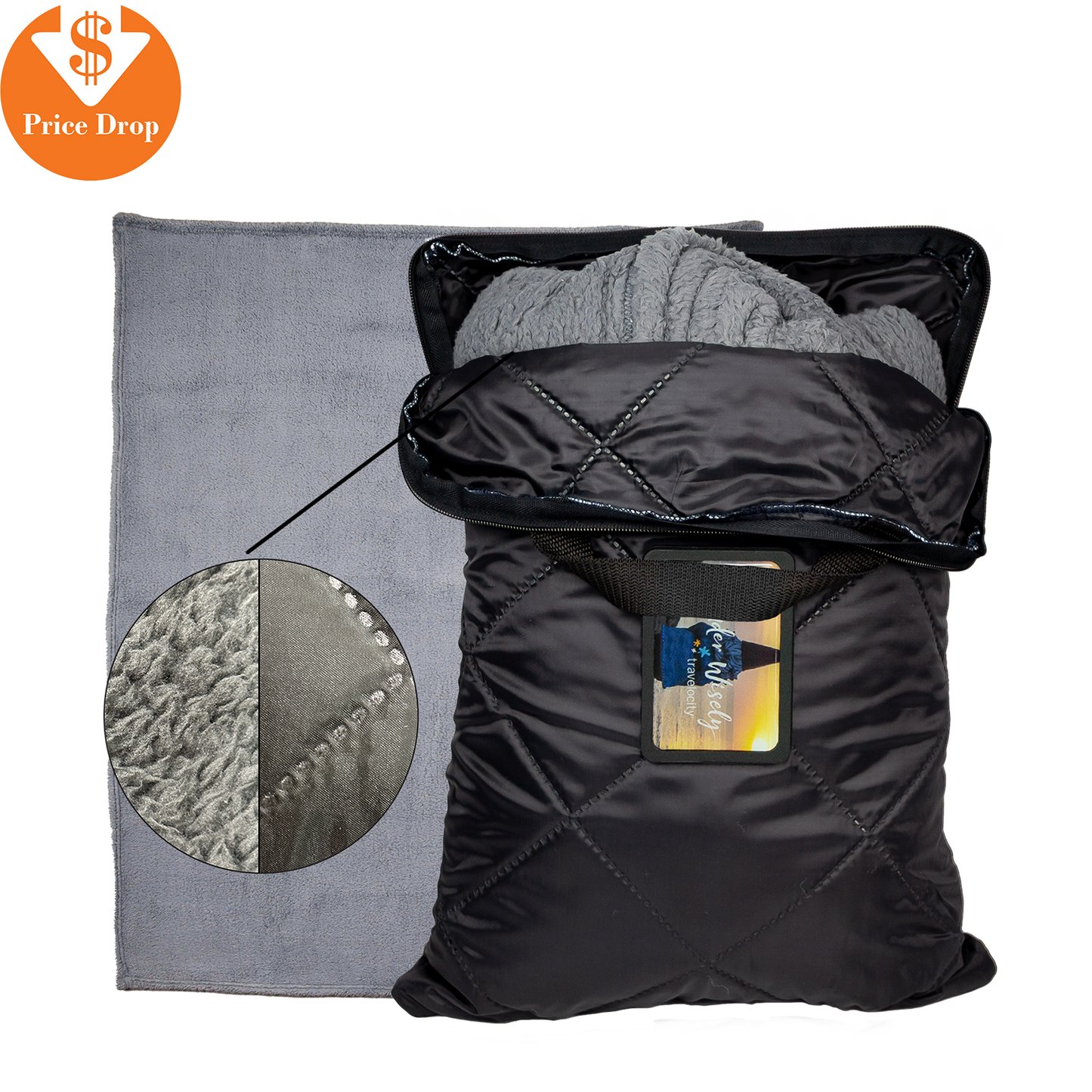 Charcoal Black Grey Snugbug 2-in-1 Pillow Blanket