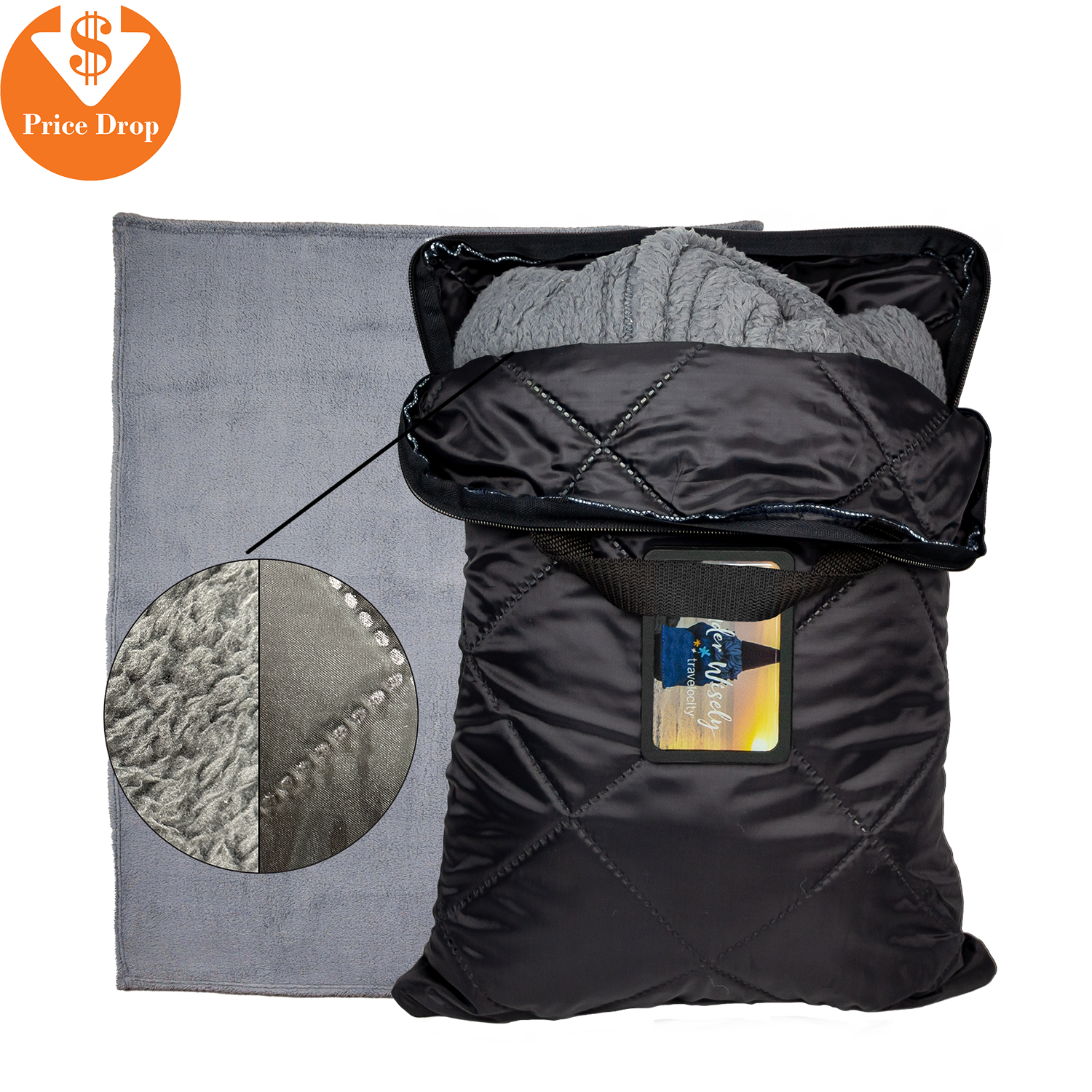 Charcoal Black Grey Snugbug 2-in-1 Pillow Blanket