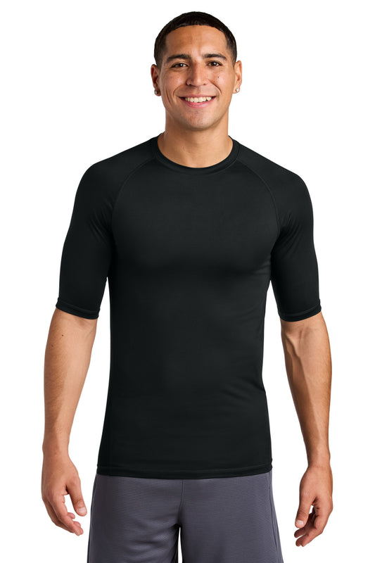 Front View of Black Sport-Tek PosiCharge Compression 1/2-Sleeve Tee ST120  - XS