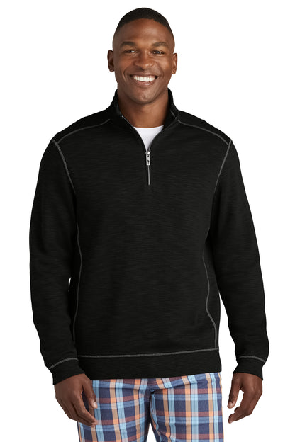 Front View of Black Tommy Bahama Tobago Bay 1/2-Zip ST226342TB  - S
