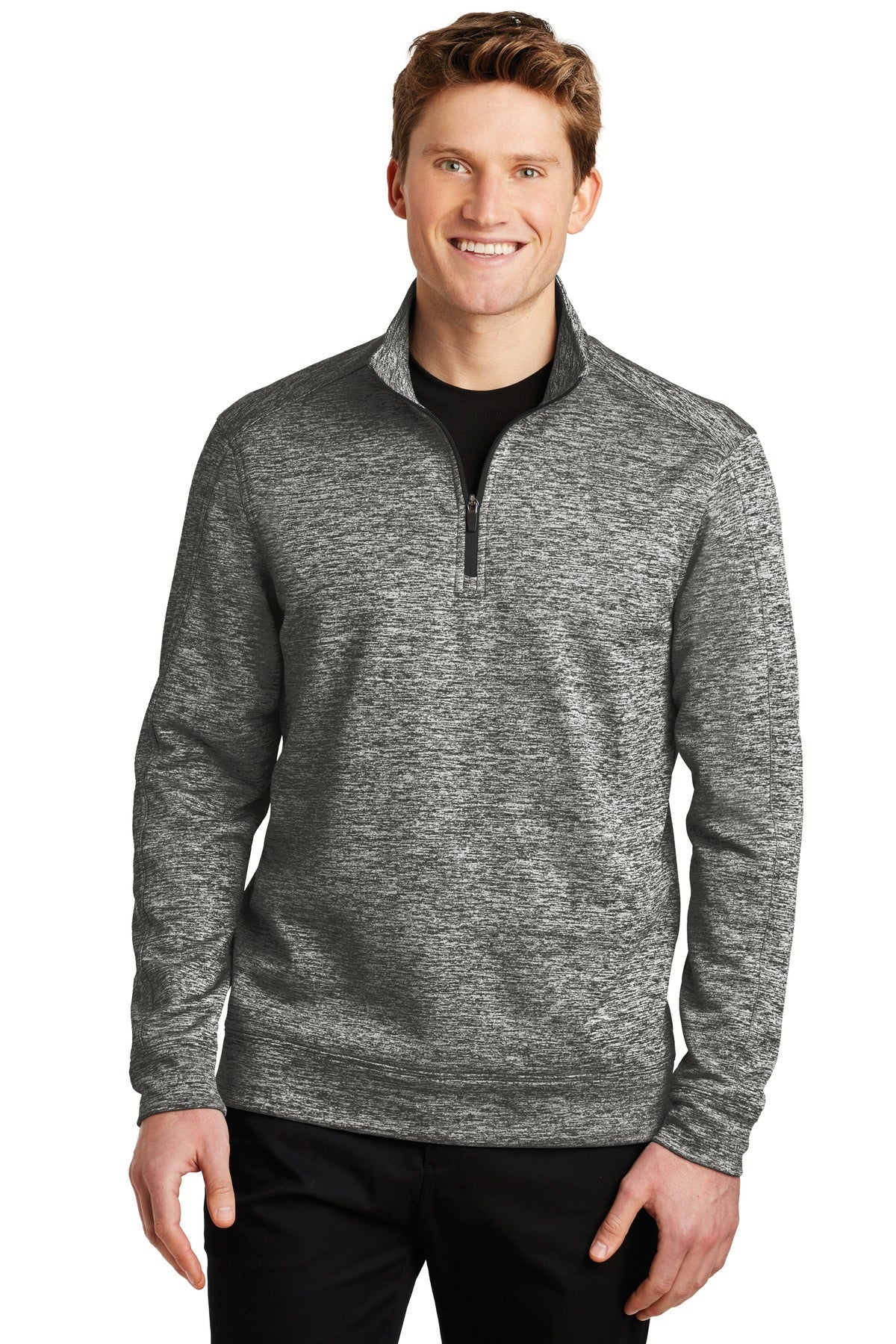 Front View of Black Electric Sport-Tek PosiCharge Electric Heather Fleece 1/4-Zip Pullover. ST226  - XS