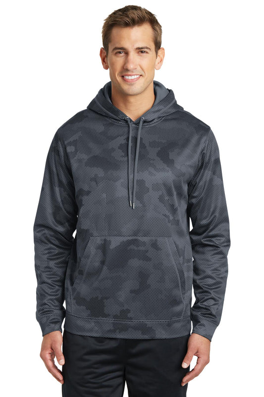 Front View of Dk Smoke Grey Sport-Tek Sport-Wick CamoHex Fleece Hooded Pullover. ST240  - XS