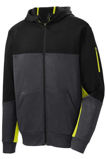 Sport-Tek Tech Fleece Colorblock Full-Zip Hooded Jacket. ST245