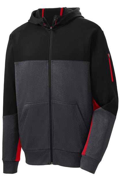 Sport-Tek Tech Fleece Colorblock Full-Zip Hooded Jacket. ST245