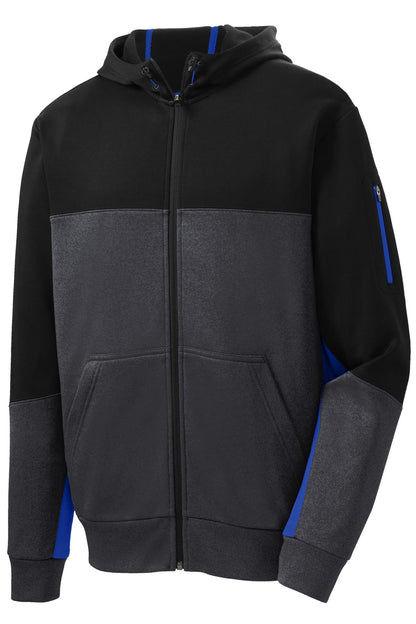 Sport-Tek Tech Fleece Colorblock Full-Zip Hooded Jacket. ST245