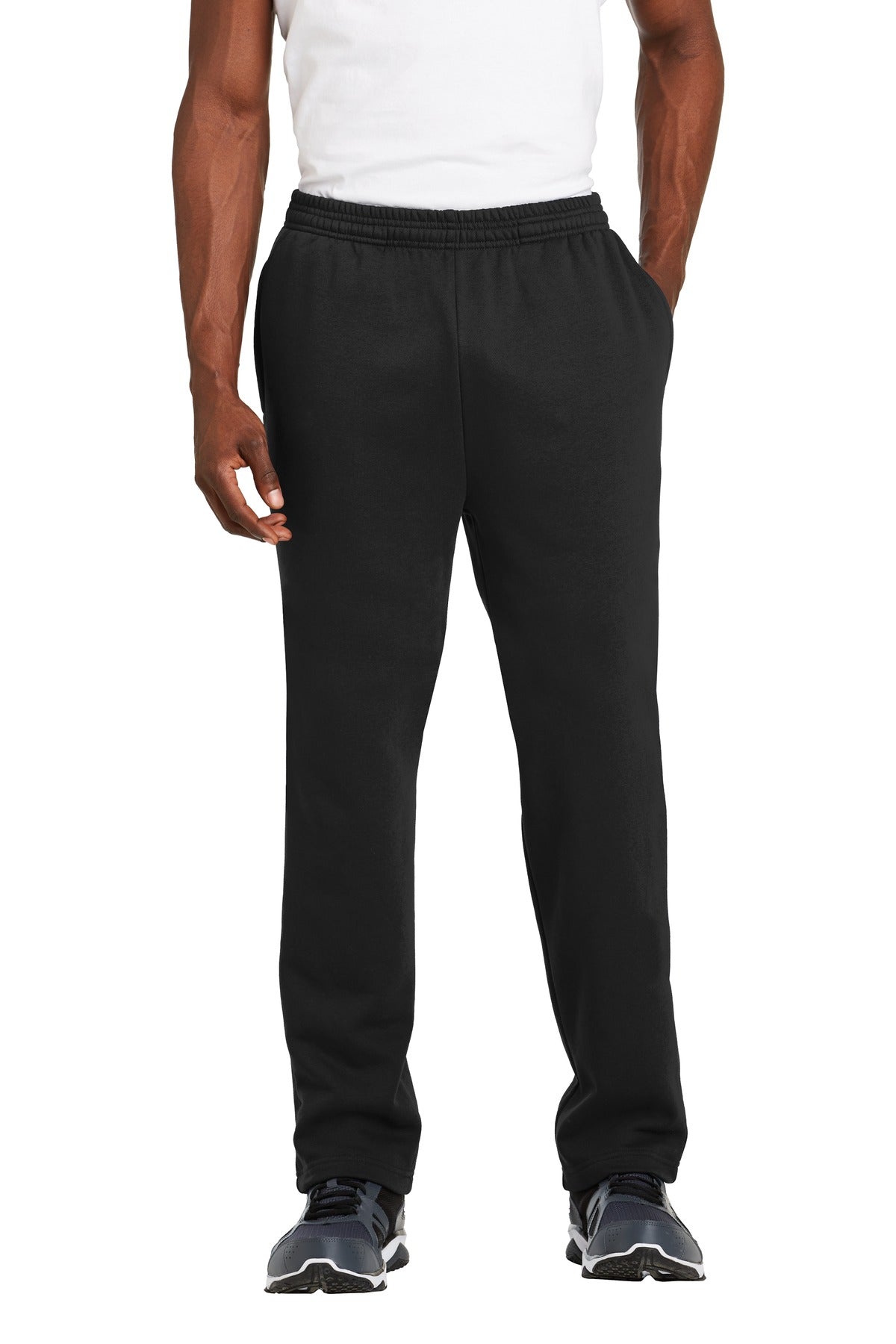 Front View of Black Sport-Tek Open Bottom Sweatpant. ST257  - XS
