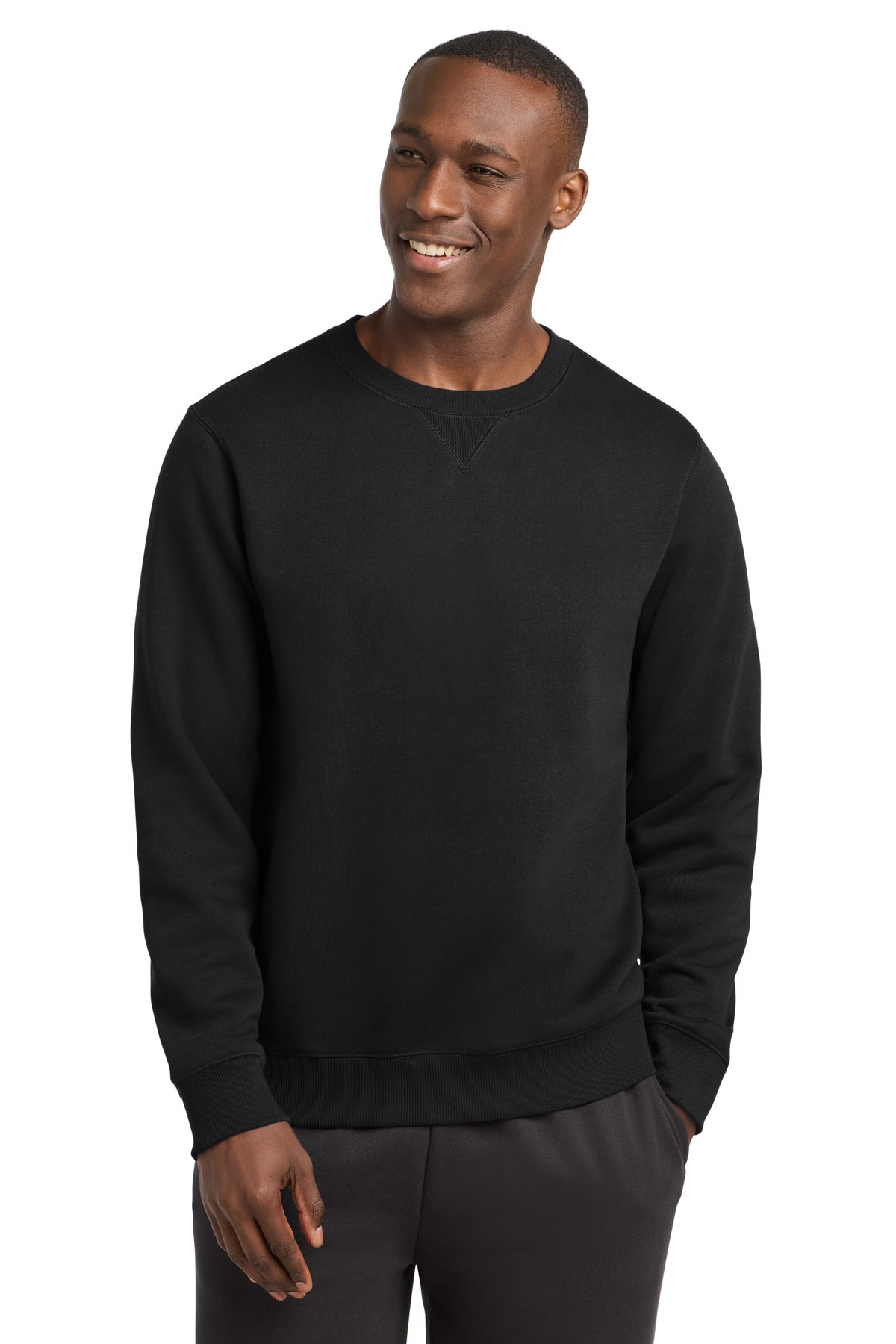 Front View of Black Sport-Tek Crewneck Sweatshirt. ST266  - XS