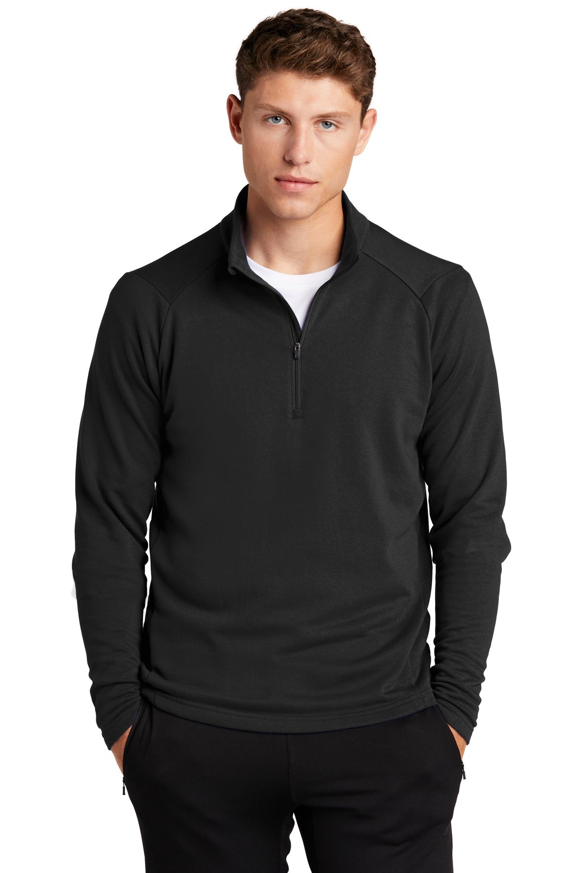 Front View of Black Sport-Tek Lightweight French Terry 1/4-Zip Pullover. ST273  - XS