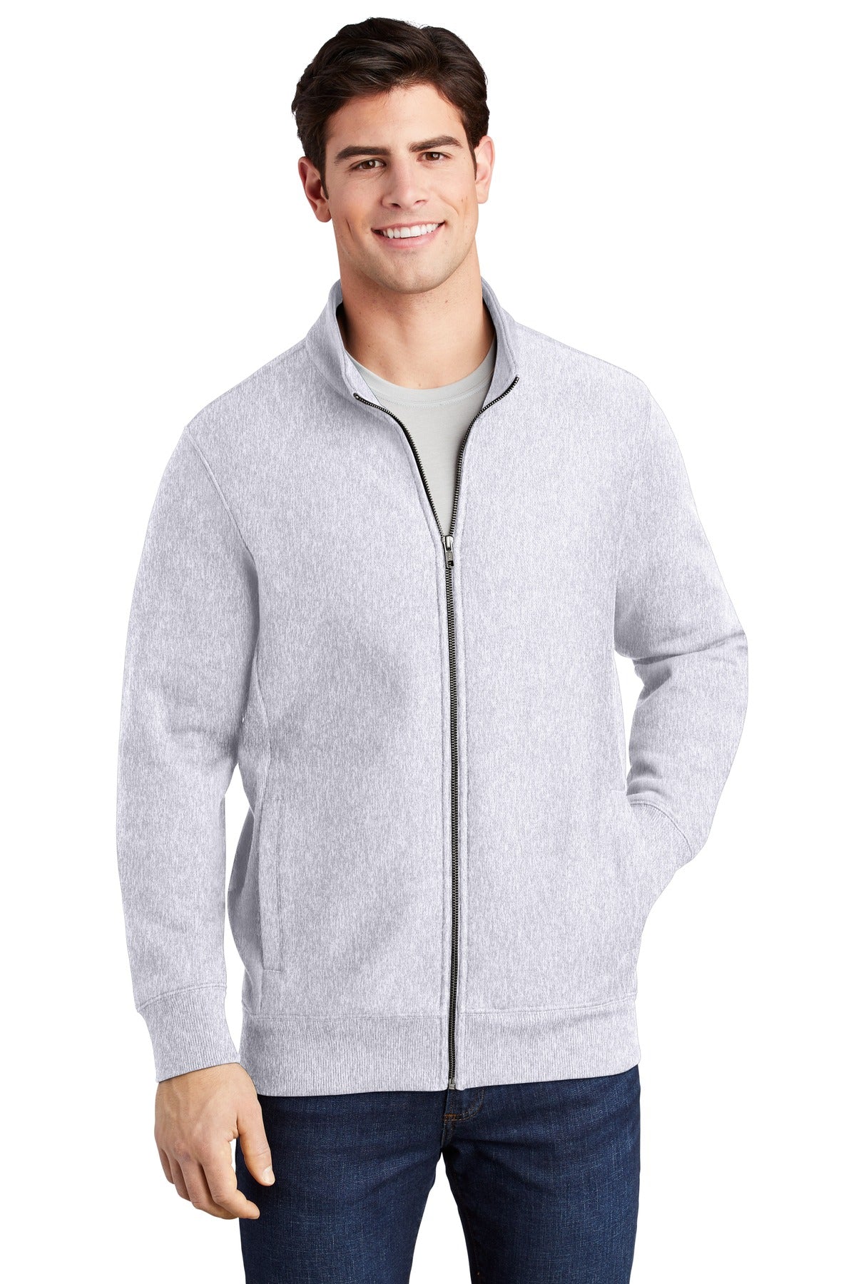 Front View of Athl Heather Sport-Tek Super Heavyweight Full-Zip Sweatshirt ST284  - XS