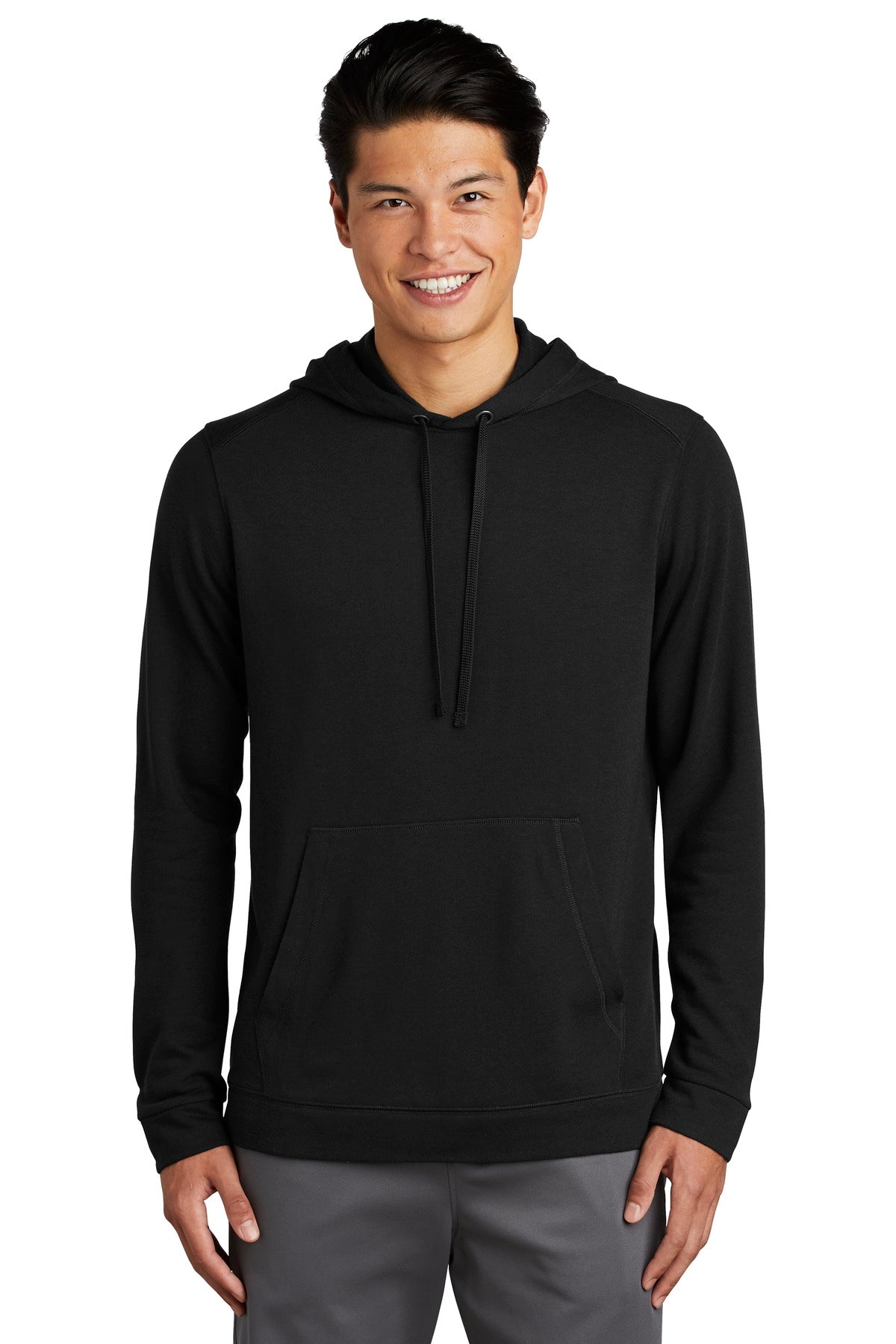 Front View of Black Triad So Sport-Tek PosiCharge Tri-Blend Wicking Fleece Hooded Pullover. ST296  - XS