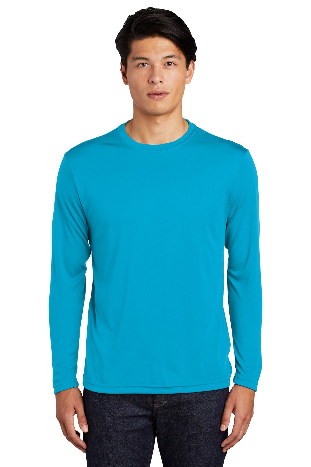 Front View of Atomic Blue Sport-Tek Long Sleeve PosiCharge Competitor Tee. ST350LS  - XS