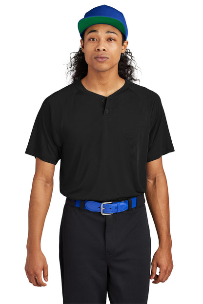 Front View of Black Sport-Tek PosiCharge Competitor 2-Button Henley ST359  - XS
