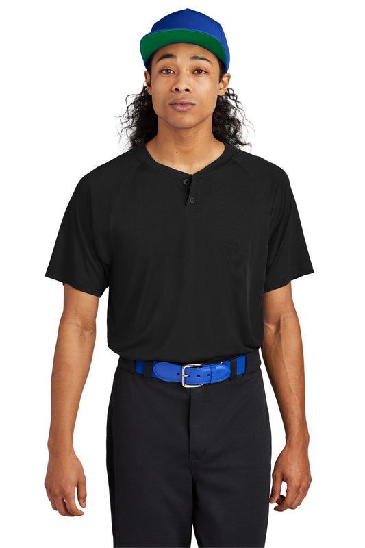 Front View of Black Sport-Tek PosiCharge Competitor 2-Button Henley ST359  - XS