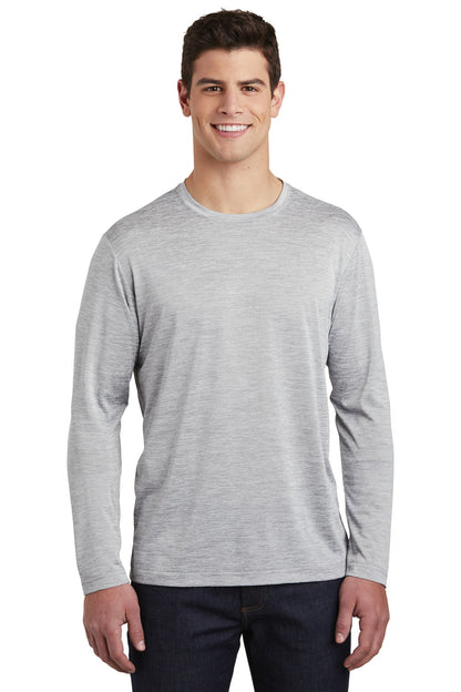 Front View of Silver Electrc Sport-Tek PosiCharge Long Sleeve Electric Heather Tee. ST390LS  - XS
