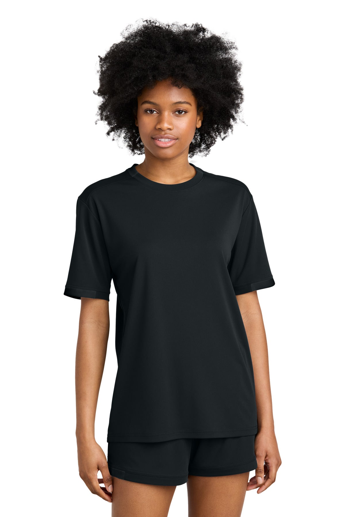 Front View of Blk/Blk Sport-Tek Club Short Sleeve Crew ST440  - XS