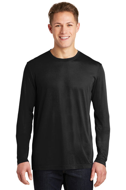 Front View of Black Sport-Tek Long Sleeve PosiCharge Competitor Cotton Touch Tee. ST450LS  - XS