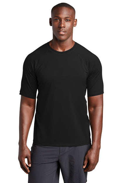 Front View of Black Sport-Tek Rashguard Tee. ST470  - XS