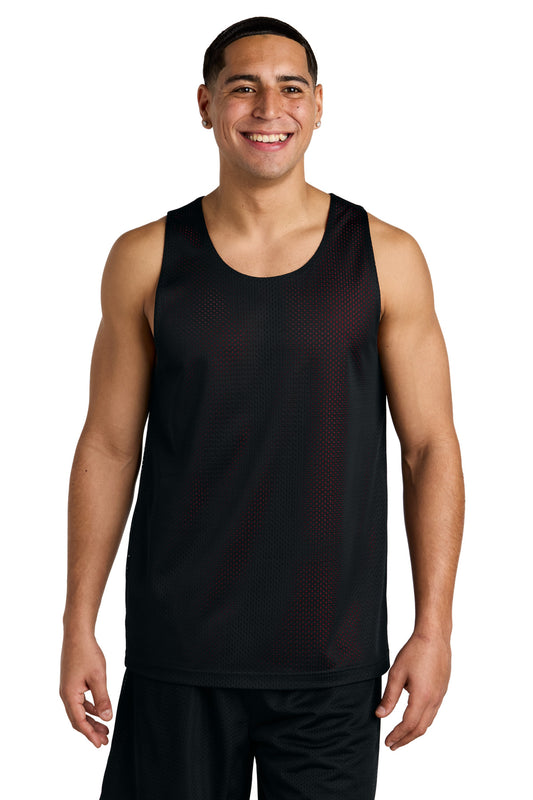 Front View of Blk/DpRed Sport-Tek PosiCharge Reversible Mesh Tank ST5000  - XS