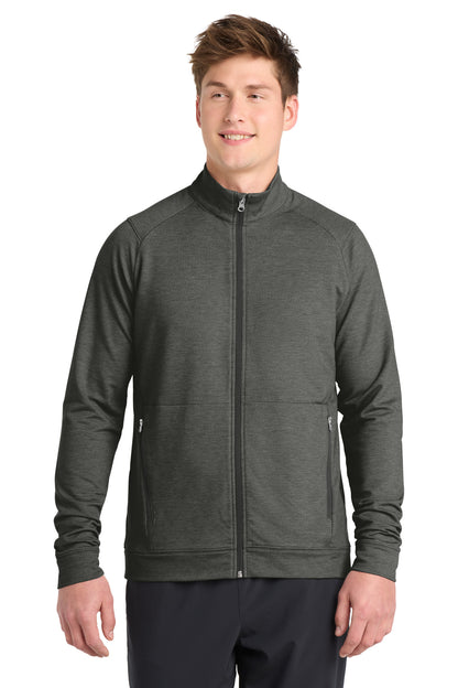 Front View of DkGyHthr Sport-Tek Sport-Wick Flex Fleece Full-Zip. ST560  - XS