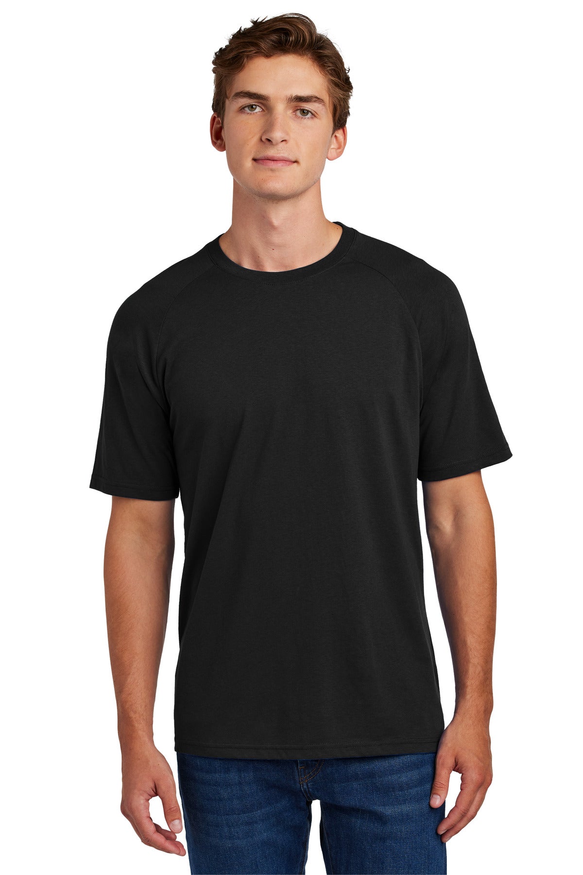 Front View of Black Sport-Tek Halftime Raglan Tee ST6040  - XS